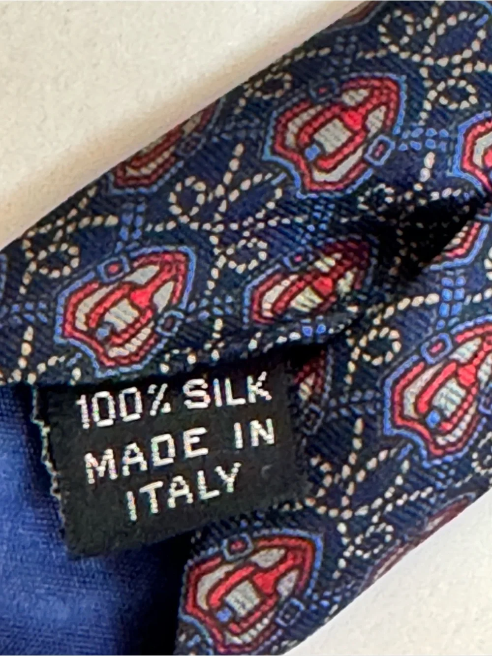 Isaco Mens Vintage Neck Tie Blue Geometric Print Luxury Italian Silk Necktie